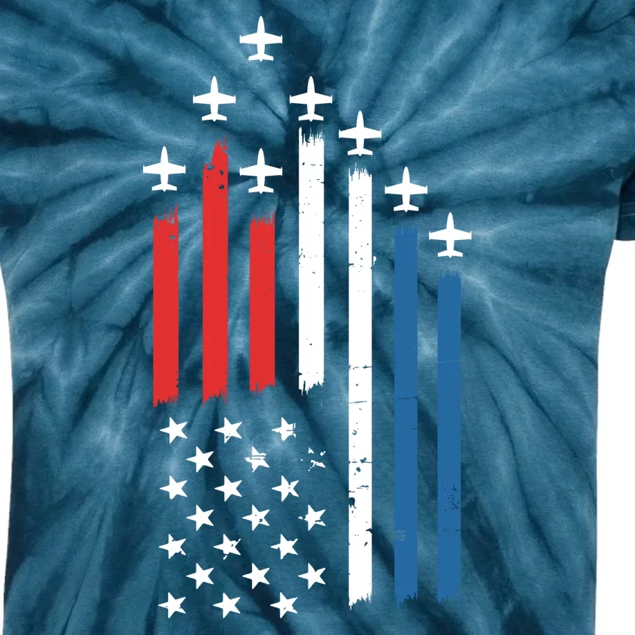 4th Of July Jets American Flag Kids Tie-Dye T-Shirt