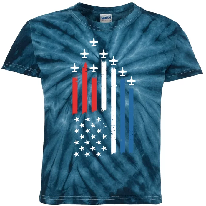 4th Of July Jets American Flag Kids Tie-Dye T-Shirt