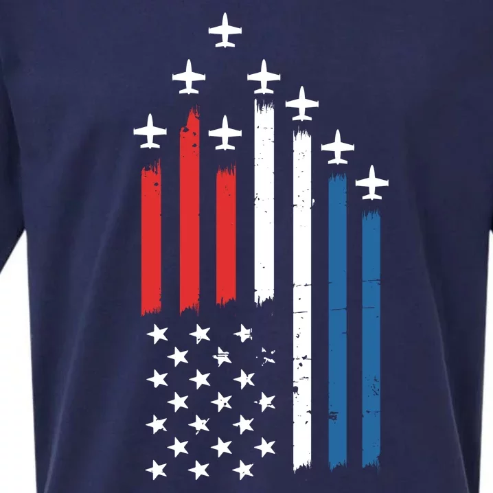 4th Of July Jets American Flag Sueded Cloud Jersey T-Shirt