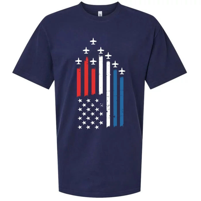 4th Of July Jets American Flag Sueded Cloud Jersey T-Shirt