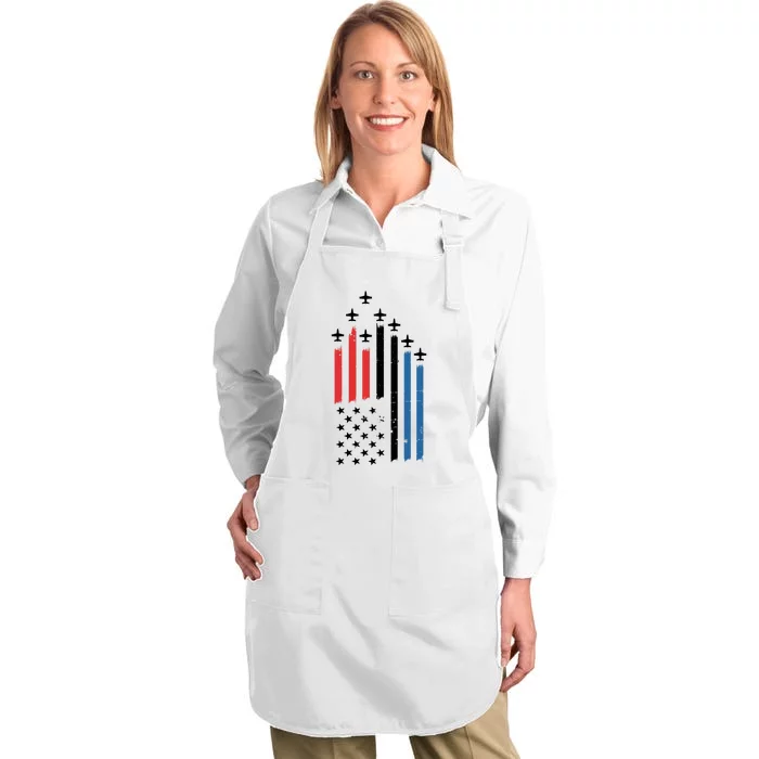 4th Of July Jets American Flag Full-Length Apron With Pocket