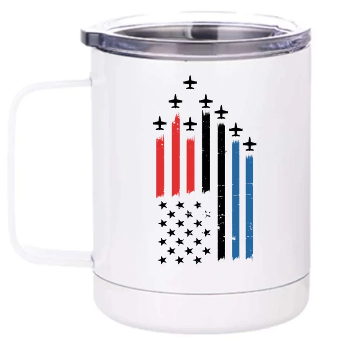 4th Of July Jets American Flag Front & Back 12oz Stainless Steel Tumbler Cup