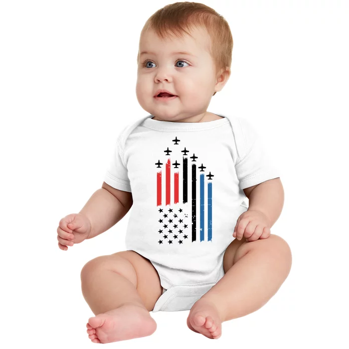 4th Of July Jets American Flag Baby Bodysuit