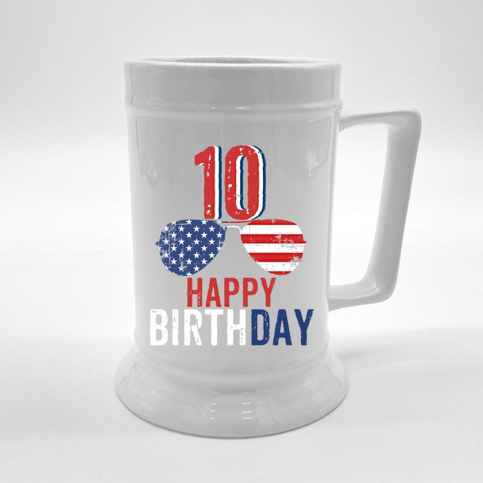 4th Of July Usa Merica Happy Birthday 10 Years Old Cute Gift Front & Back Beer Stein