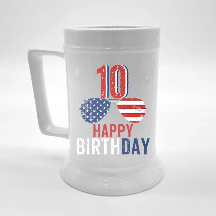 4th Of July Usa Merica Happy Birthday 10 Years Old Cute Gift Front & Back Beer Stein