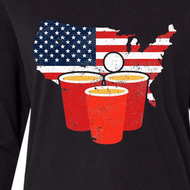 4th Of July I Beer Pong American Flag I College Party Womens Cotton Relaxed Long Sleeve T-Shirt