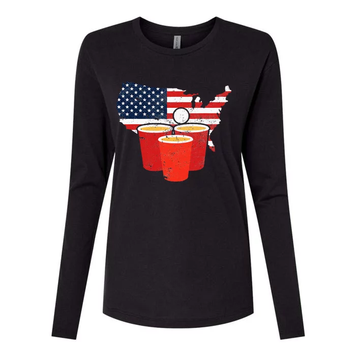 4th Of July I Beer Pong American Flag I College Party Womens Cotton Relaxed Long Sleeve T-Shirt