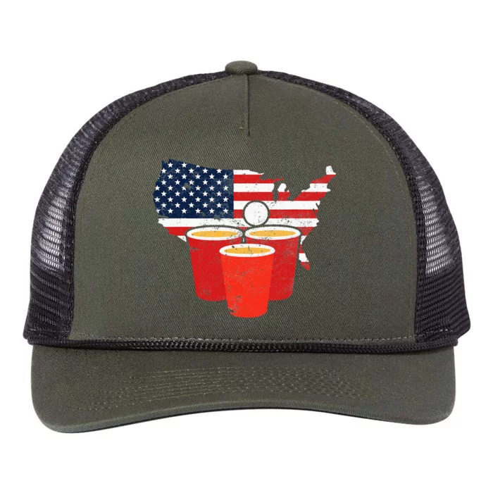 4th Of July I Beer Pong American Flag I College Party Retro Rope Trucker Hat Cap