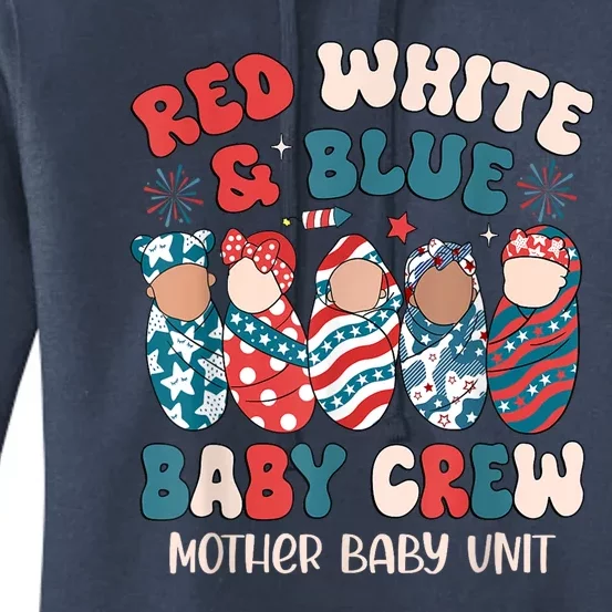 4th Of July Retro Red White Blue Baby Crew Mother Baby Unit Gift Women's Pullover Hoodie