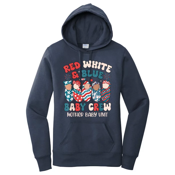 4th Of July Retro Red White Blue Baby Crew Mother Baby Unit Gift Women's Pullover Hoodie