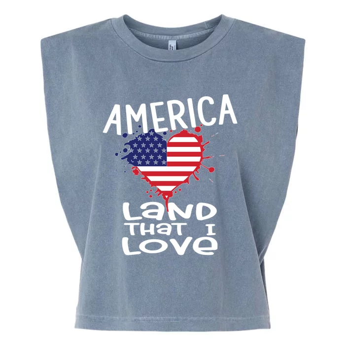 4th Of July America Land That I Love Heart Gift Garment-Dyed Women's Muscle Tee