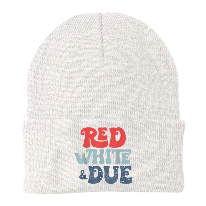 4th Of July Pregnancy Announcement Red White And Due Knit Cap Winter Beanie