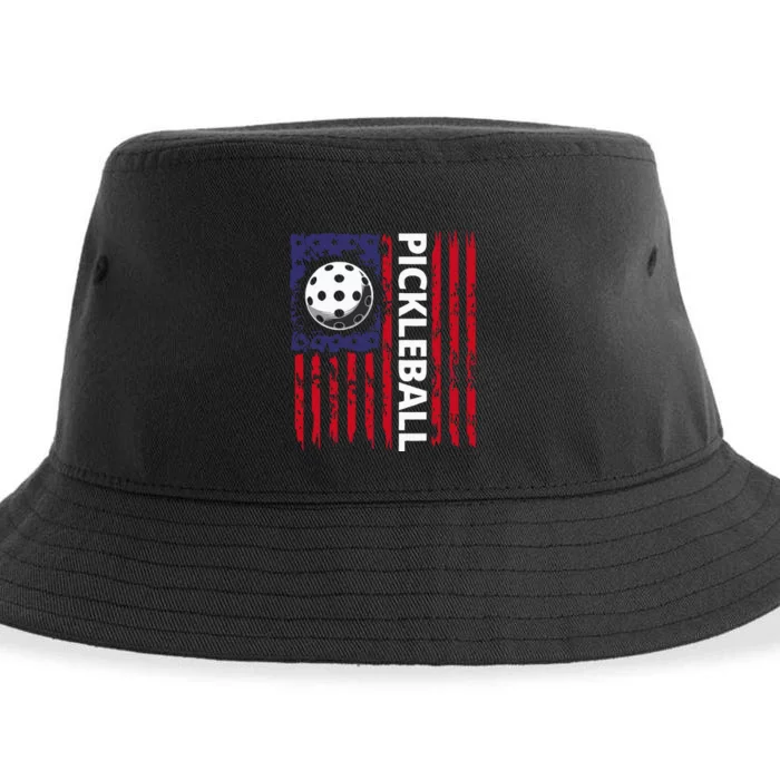 4th Of July Pickleball American Flag Funny Pickleball Lover Vintage Gift Sustainable Bucket Hat