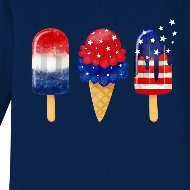 4th of July Popsicle American Flag Patriotic Summer Boy Girl Baby Long Sleeve Bodysuit