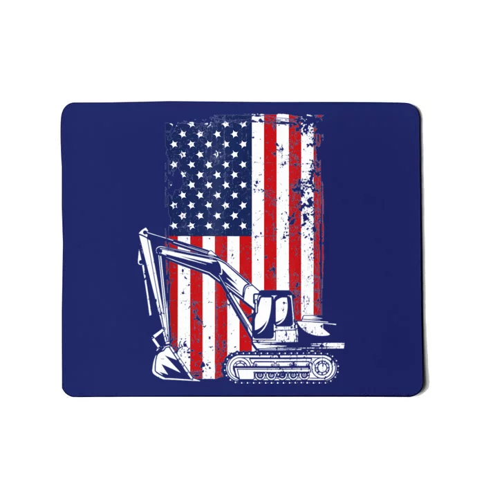 4th of July American Flag Construction Backhoe Excavator Mousepad