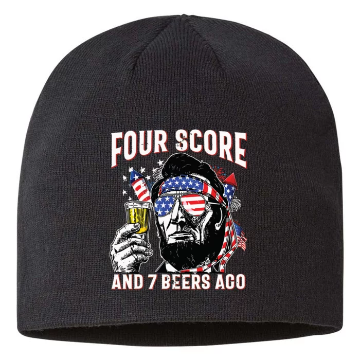 4th Of July Drinking Beer Patriot Four Score And 7 Beers Ago 8 1/2in Sustainable Knit Beanie