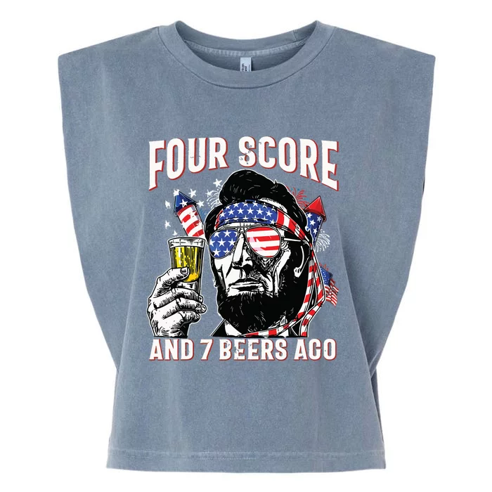 4th Of July Drinking Beer Patriot Four Score And 7 Beers Ago Garment-Dyed Women's Muscle Tee