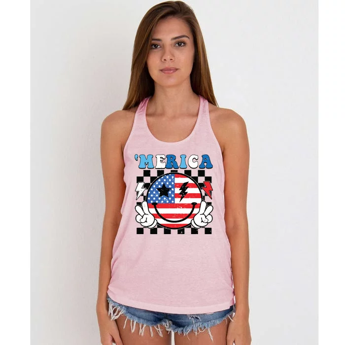 4th Of July Merica Boy Teens American Flag Women's Knotted Racerback Tank