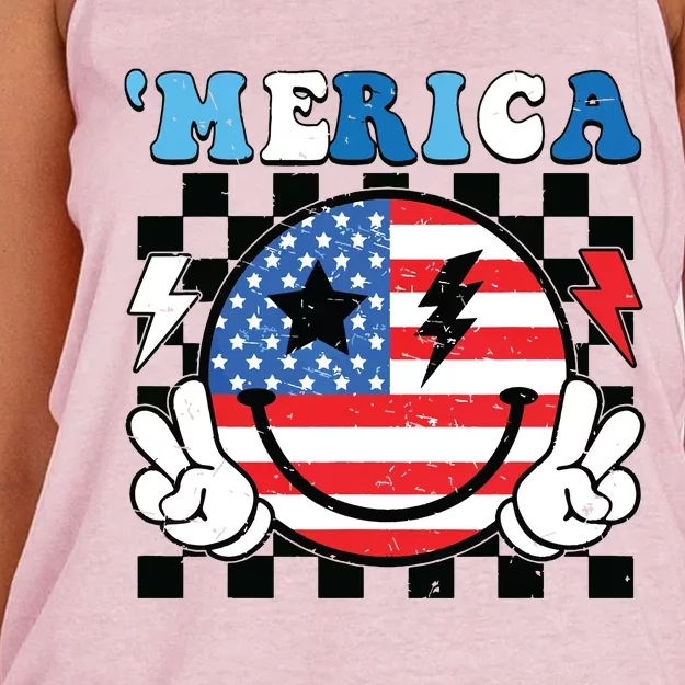 4th Of July Merica Boy Teens American Flag Women's Knotted Racerback Tank