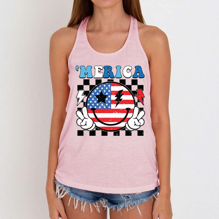 4th Of July Merica Boy Teens American Flag Women's Knotted Racerback Tank