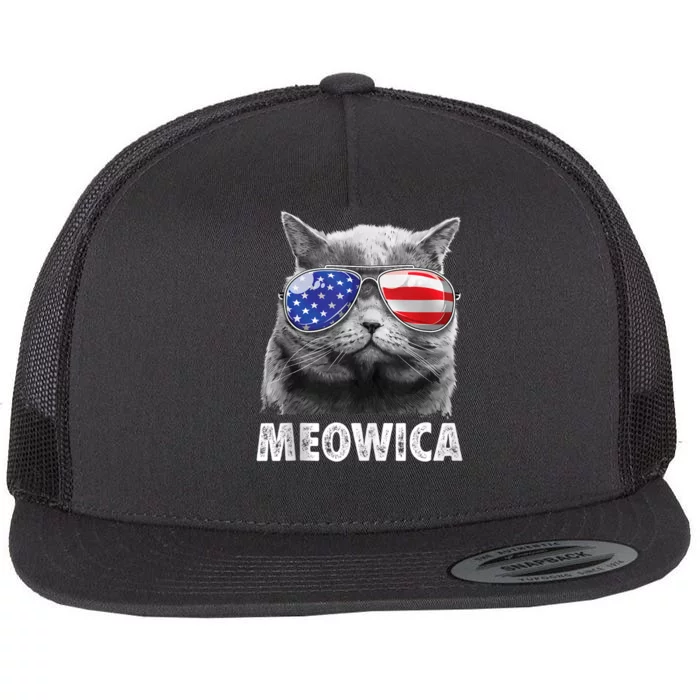 4th Of July Bald Eagle Mullet Murica Usa Usa Meowica Flat Bill Trucker Hat