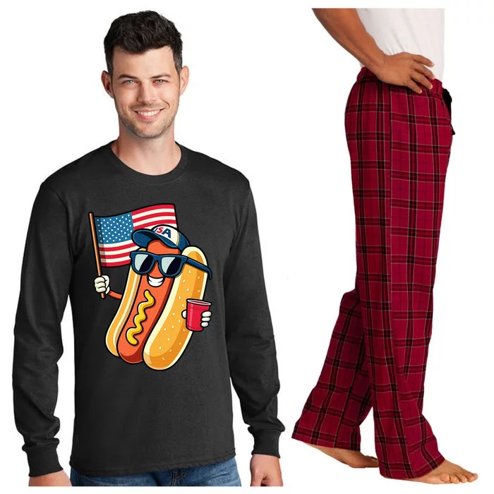 4th Of July Hotdog Funny Fourth Of July Patriotic Long Sleeve Pajama Set