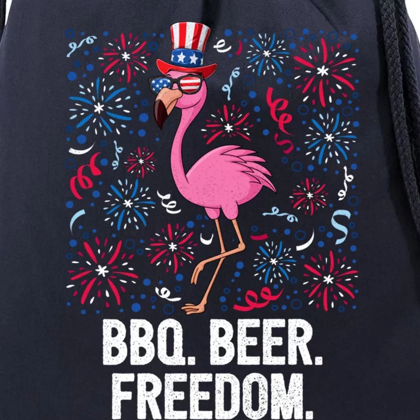 4th Of July Bbq Beer Freedom Flamingo Us Flag Patriotic Great Gift Drawstring Bag