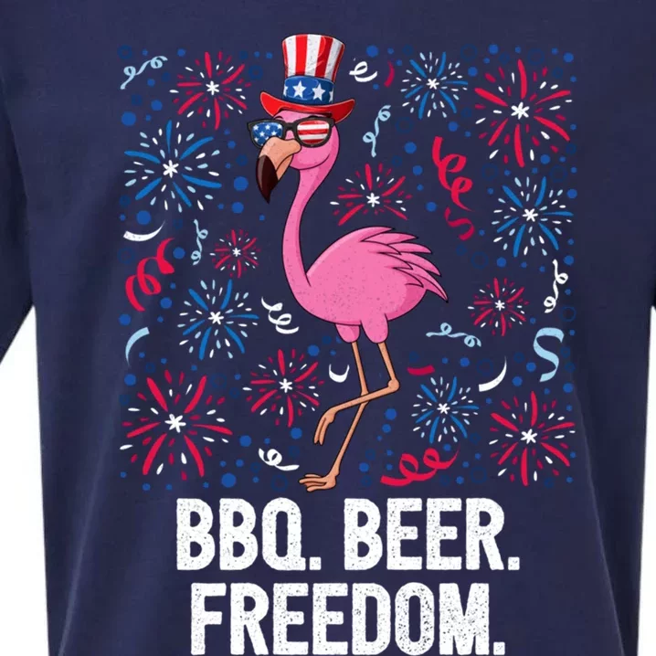 4th Of July Bbq Beer Freedom Flamingo Us Flag Patriotic Great Gift Sueded Cloud Jersey T-Shirt