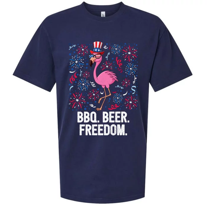 4th Of July Bbq Beer Freedom Flamingo Us Flag Patriotic Great Gift Sueded Cloud Jersey T-Shirt