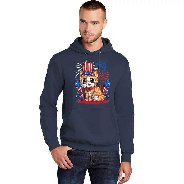 4th of July Patriotic Cat Funny American Flag Meowica Cute Hoodie