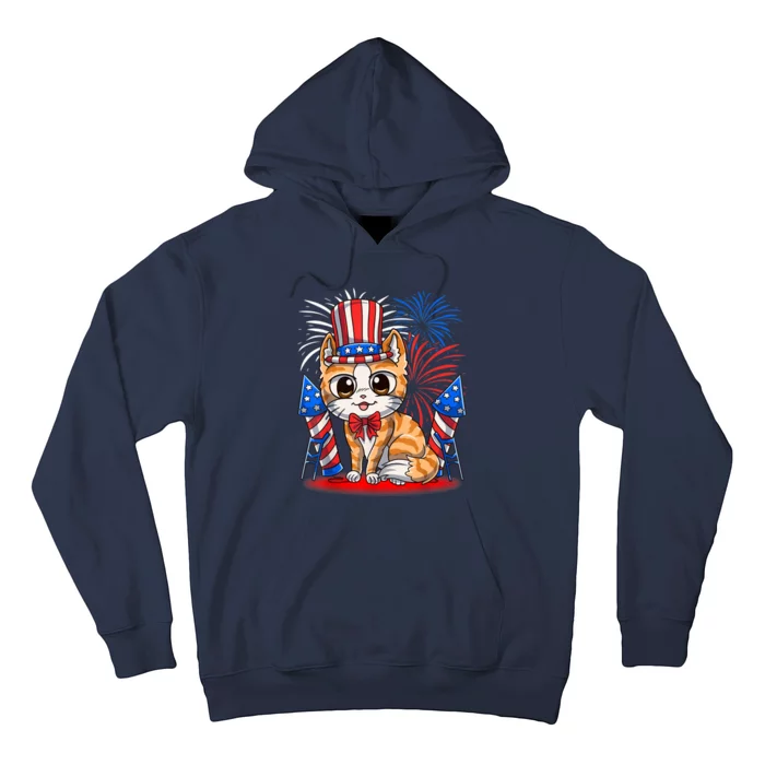 4th of July Patriotic Cat Funny American Flag Meowica Cute Hoodie