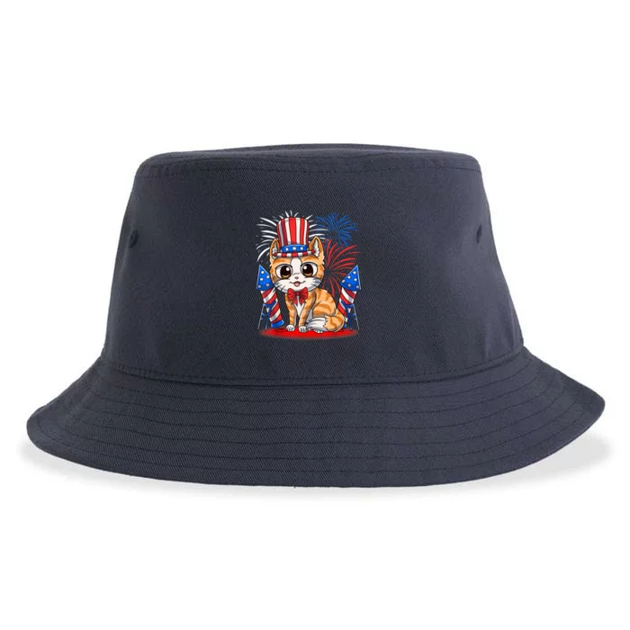 4th of July Patriotic Cat Funny American Flag Meowica Cute Sustainable Bucket Hat