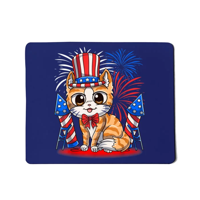 4th of July Patriotic Cat Funny American Flag Meowica Cute Mousepad