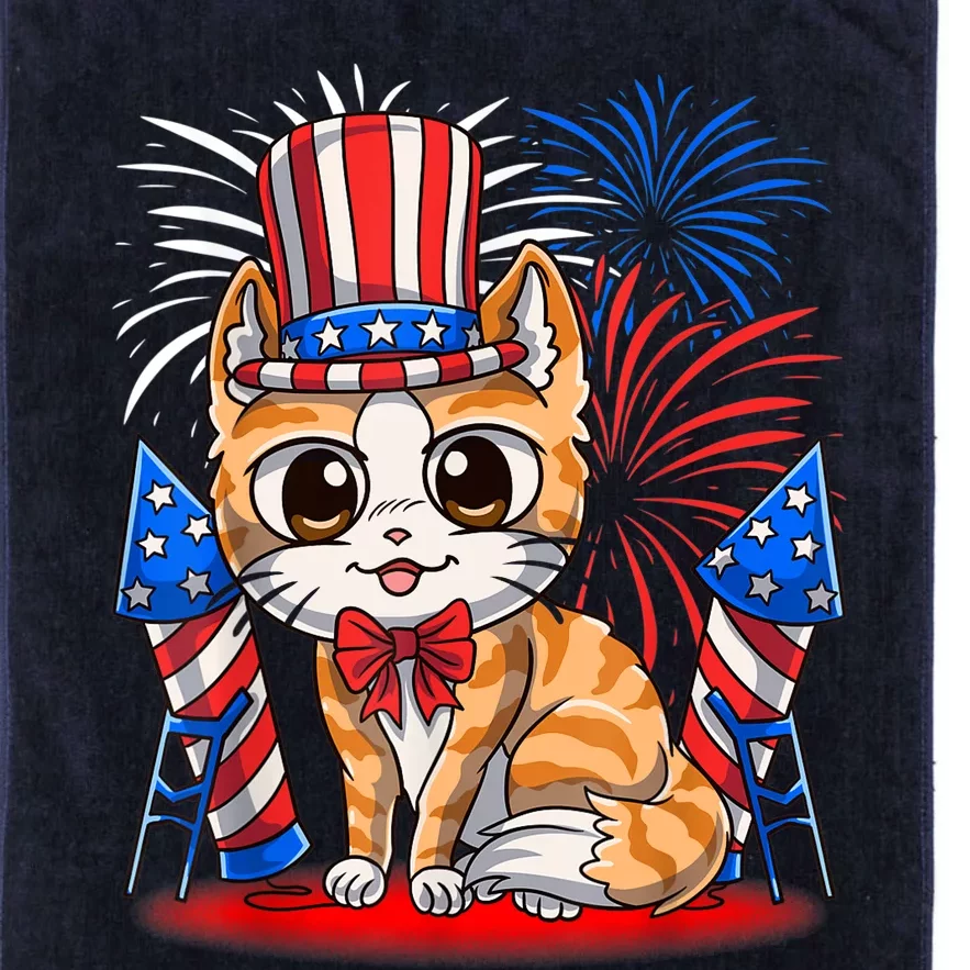 4th of July Patriotic Cat Funny American Flag Meowica Cute Platinum Collection Golf Towel