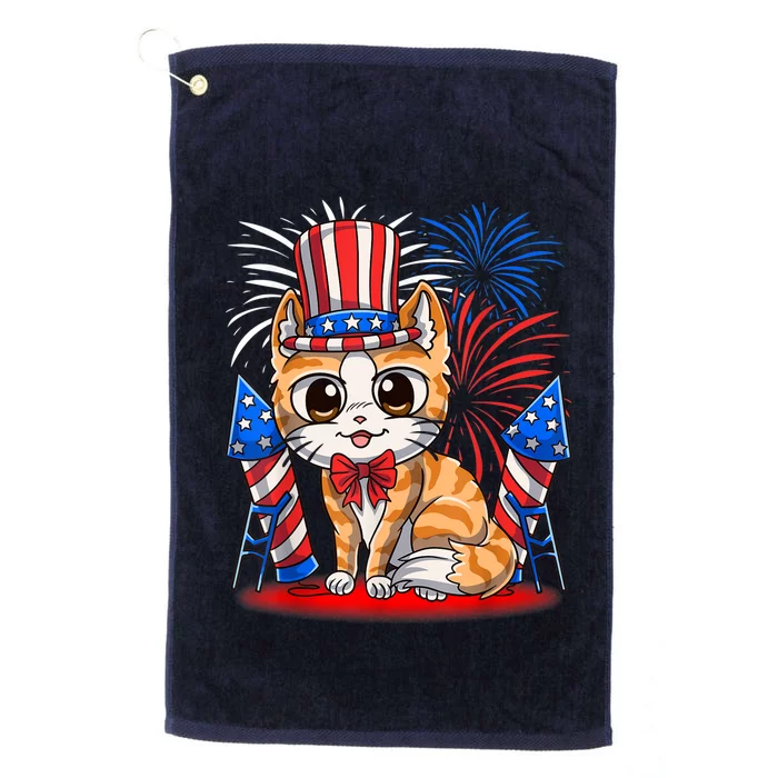 4th of July Patriotic Cat Funny American Flag Meowica Cute Platinum Collection Golf Towel