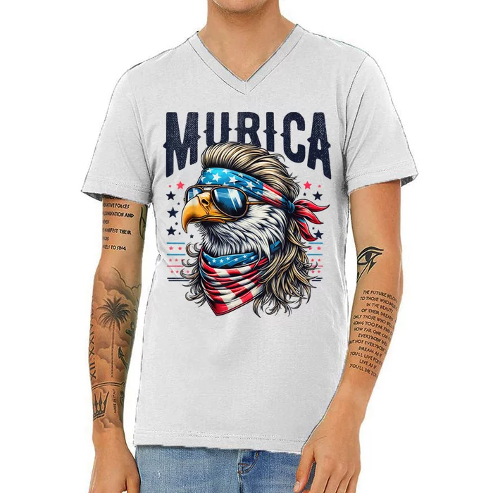 4th Of July Bald Eagle Mullet Murica Usa Usa Merica V-Neck T-Shirt