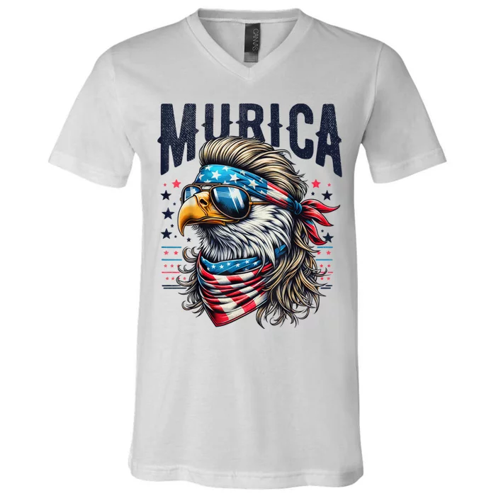 4th Of July Bald Eagle Mullet Murica Usa Usa Merica V-Neck T-Shirt