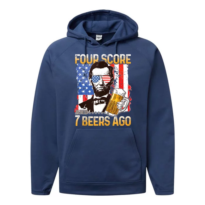 4th Of July Drinking Beer Patriot Four Score And 7 Beers Ago Performance Fleece Hoodie