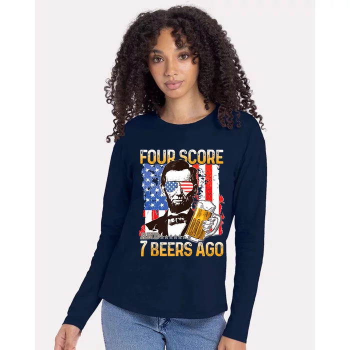 4th Of July Drinking Beer Patriot Four Score And 7 Beers Ago Womens Cotton Relaxed Long Sleeve T-Shirt