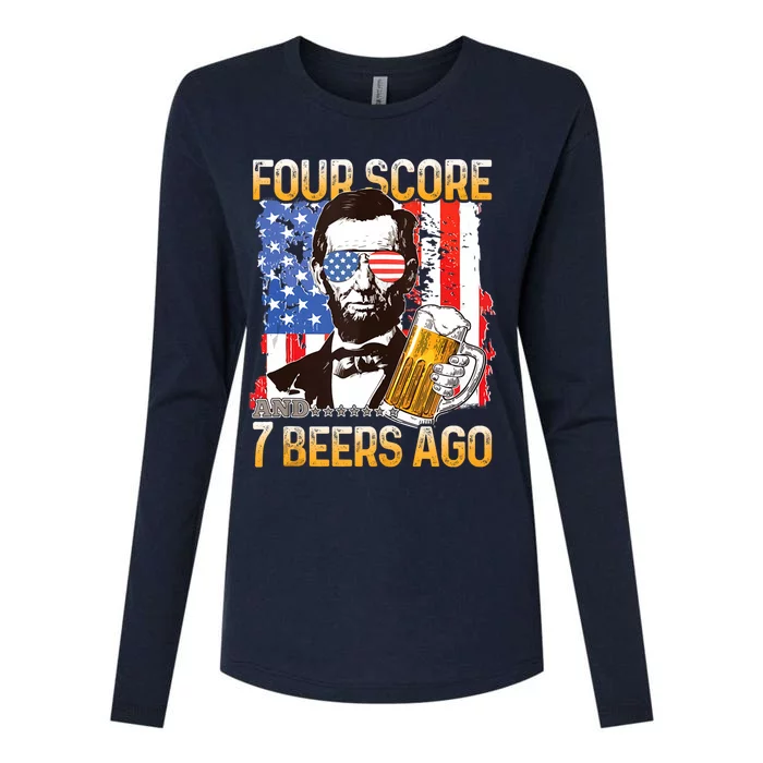 4th Of July Drinking Beer Patriot Four Score And 7 Beers Ago Womens Cotton Relaxed Long Sleeve T-Shirt