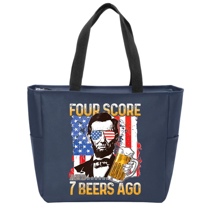 4th Of July Drinking Beer Patriot Four Score And 7 Beers Ago Zip Tote Bag