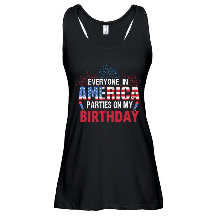 4th of July Birthday Gifts Funny Bday Born on 4th of July Ladies Essential Flowy Tank