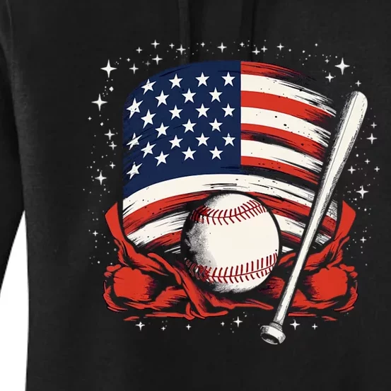 4th Of July Patriotic Baseball Usa American Flag Women's Pullover Hoodie