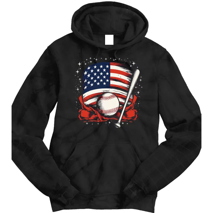 4th Of July Patriotic Baseball Usa American Flag Tie Dye Hoodie