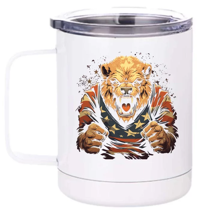 4th Of July Bear American Flag Patriotic Bear Mama Great Gift Front & Back 12oz Stainless Steel Tumbler Cup