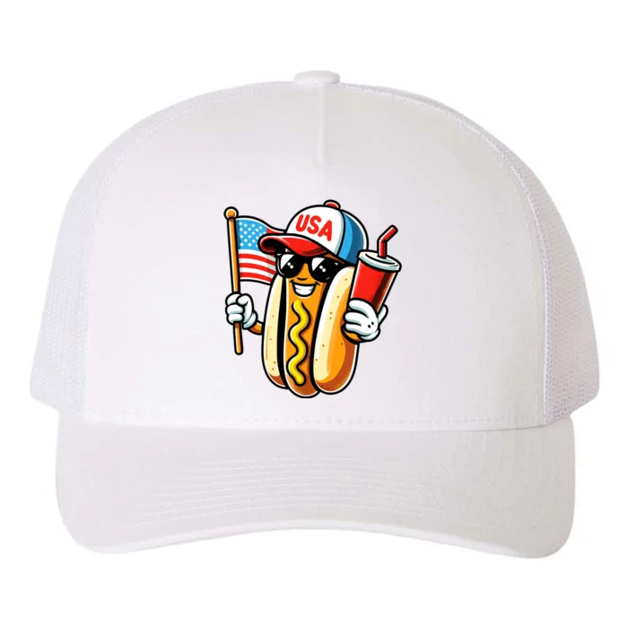 4th Of July Hotdog Sunglasses American Flag Usa Patriotic Yupoong Adult 5-Panel Trucker Hat