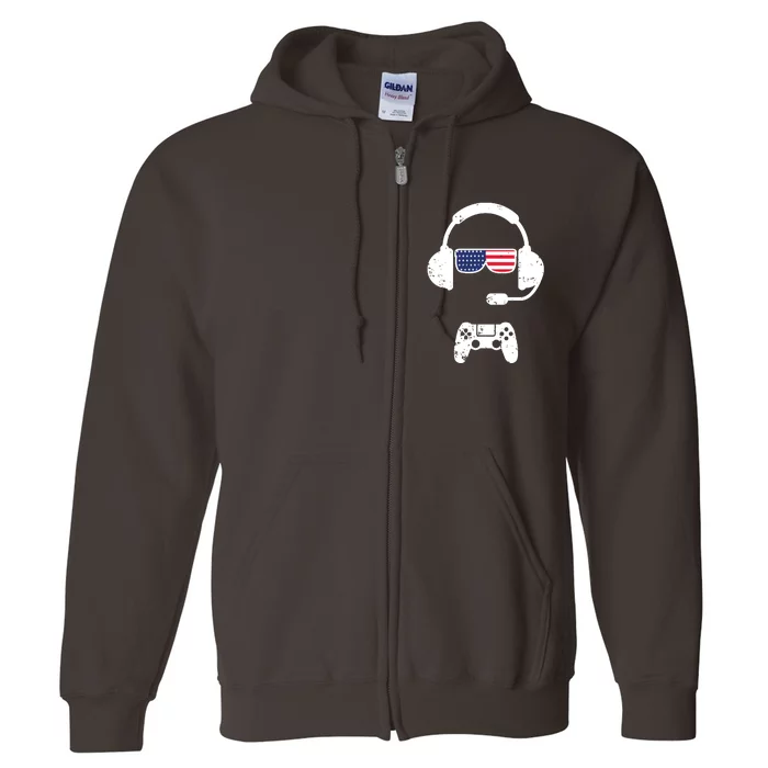 4th Of July Gaming Gamer Kids Boy Men USA Full Zip Hoodie