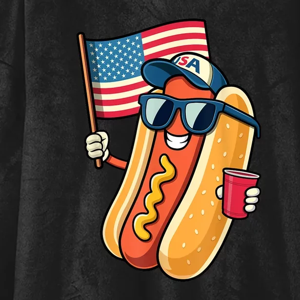 4th Of July Funny Hotdog Fourth Of July Patriotic Usa Flag Gift Hooded Wearable Blanket