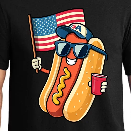 4th Of July Funny Hotdog Fourth Of July Patriotic Usa Flag Gift Pajama Set