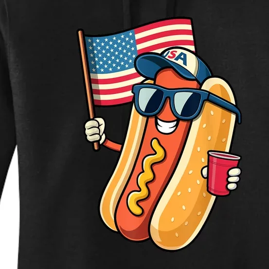 4th Of July Funny Hotdog Fourth Of July Patriotic Usa Flag Gift Women's Pullover Hoodie